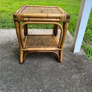 Vintage Bamboo Woven Side Table